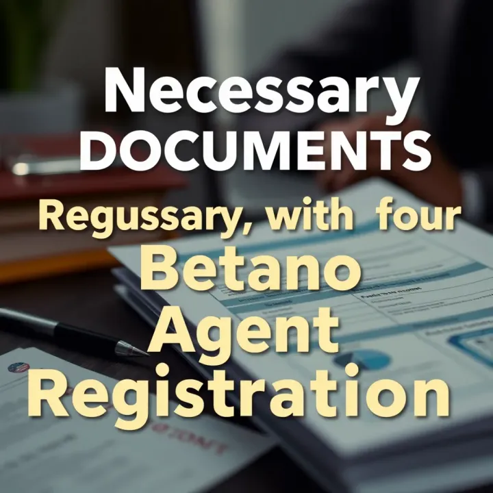 Graphic depicting essential documents required for Betano agent registration arranged neatly
