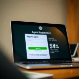 Illustration showing a digital registration form for Betano agent application on a laptop screen