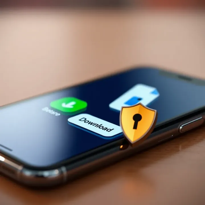 Safe download button on smartphone with security shield icon beside Betano APK file