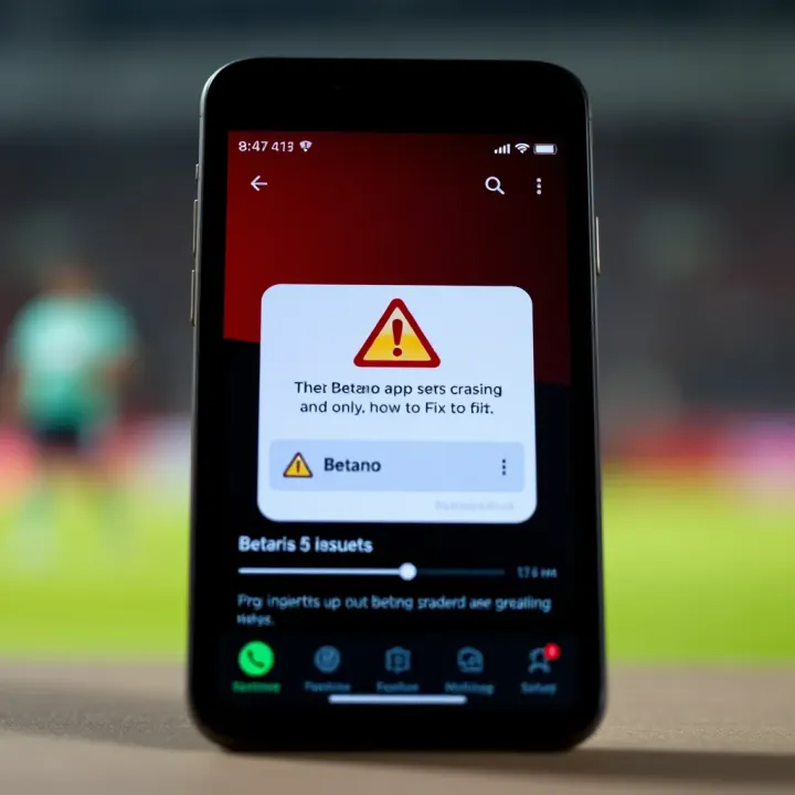 Mobile device displaying Betano app with a warning symbol indicating an error