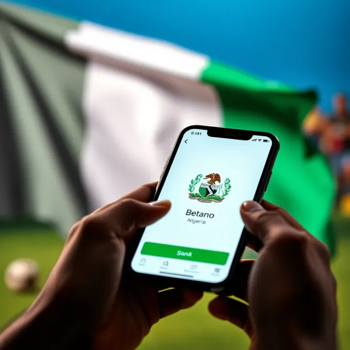 Illustration showing Betano app downloading on a mobile device with Nigerian flag
