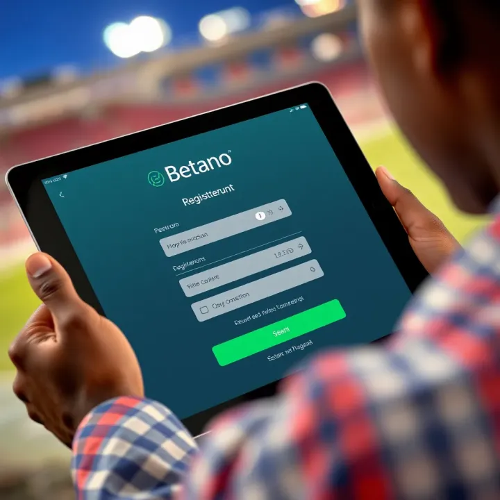 iPad showing Betano app registration screen with user input fields and secure connection indicators