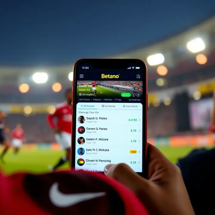 Mobile device showing Betano app interface with live match scores and betting options tailored for Nigerian users