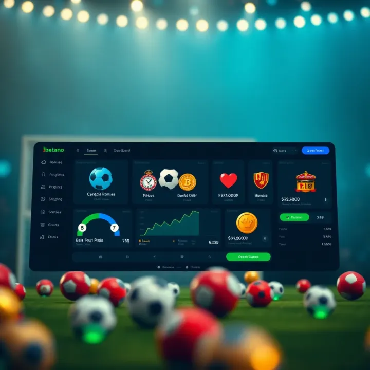 Illustration showing Betano bonus account dashboard with various betting rewards and bonus options