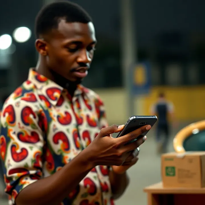 Nigerian user accessing Betano service via USSD code on a mobile phone