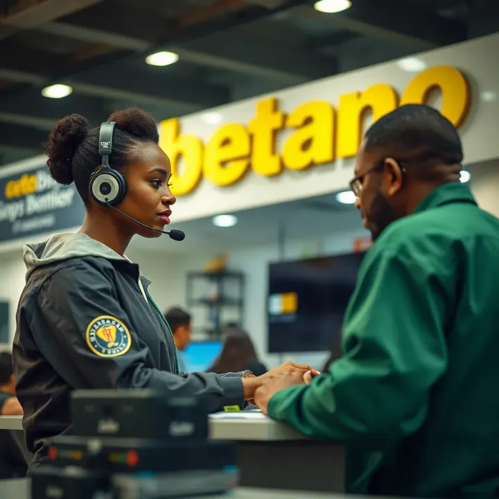 Customer service representative assisting client with sports betting inquiries at Betano support center