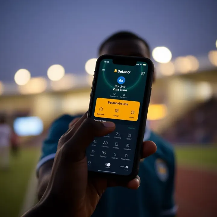 Illustration of a mobile device displaying the Betano Go Link interface for Nigerian users