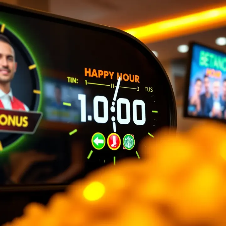 Illustration showing a digital clock highlighting specific hours with betting icons indicating bonus availability on a betting platform