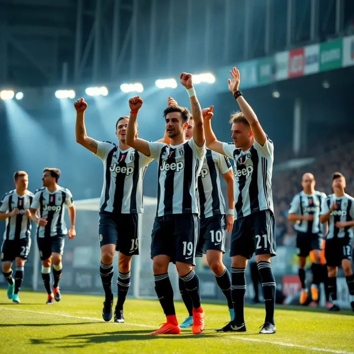 Juventus football players celebrating on the pitch
