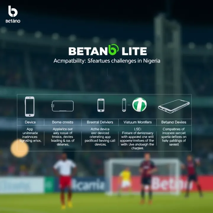 Diagram showing compatibility of the Betano Lite app with various mobile devices and the challenges faced in Nigeria