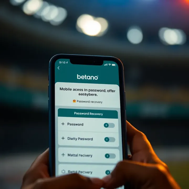 Mobile device displaying Betano app with password recovery options