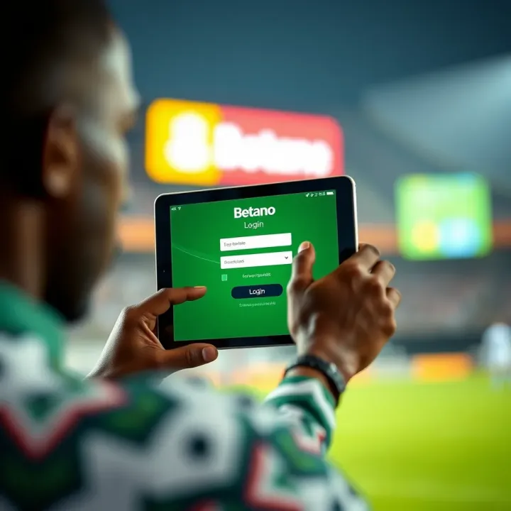 User interacting with Betano login interface on a digital device in Nigeria