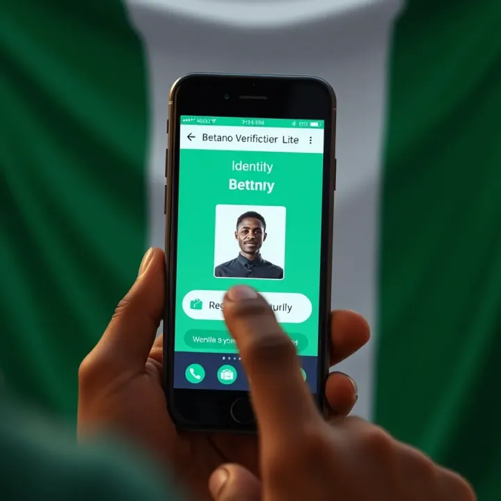 User completing identity verification on Betano Mobile Lite with Nigerian flag background