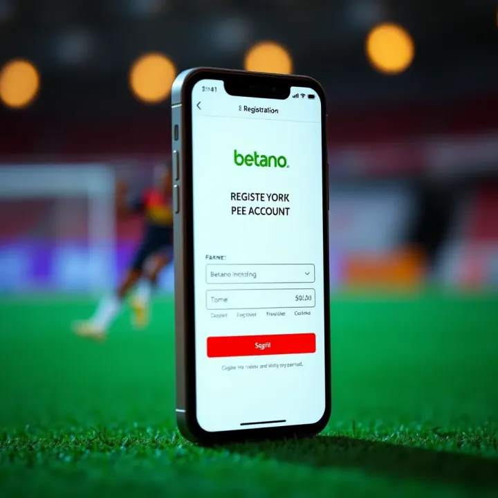 Mobile phone displaying Betano Nigeria app interface showing the registration screen with a form to create a new account