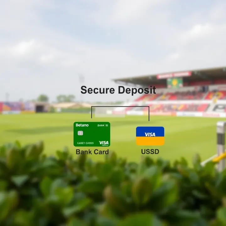 Safe payment methods icons including bank cards and USSD for funding Betano accounts