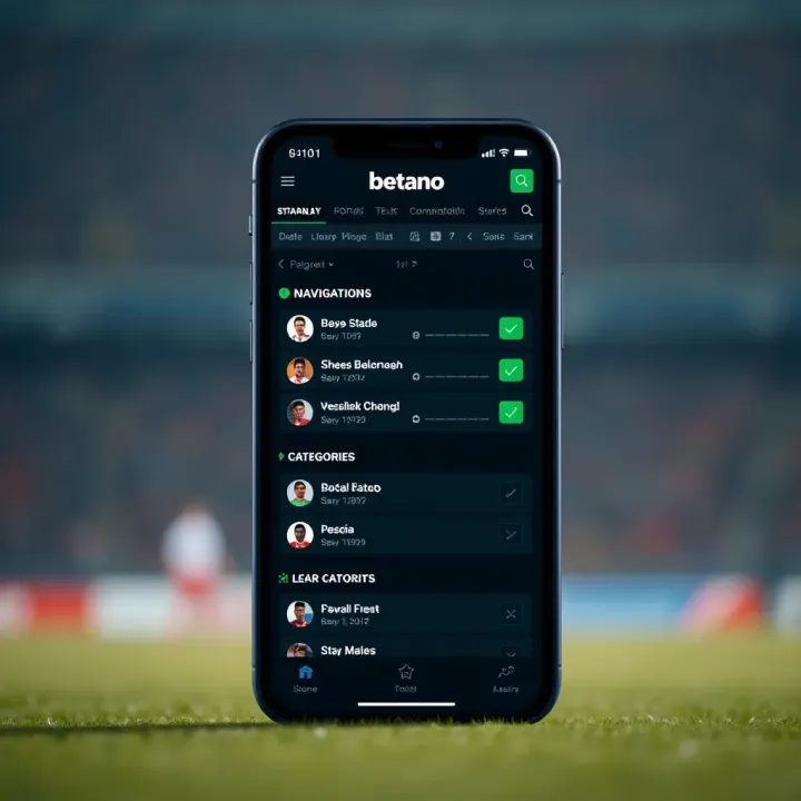 Screenshot of Betano's original mobile betting interface highlighting navigation options and betting categories