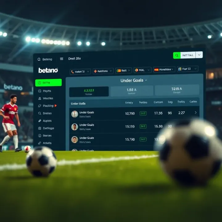 Screenshot of Betano platform highlighting betting options and odds for under goals market