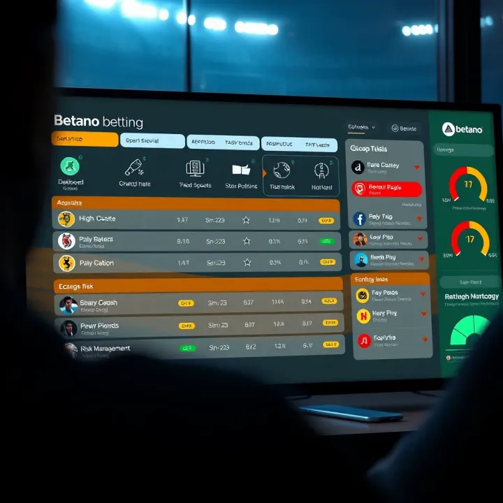 Illustration of a digital dashboard with various sports betting options and risk management icons