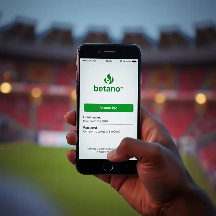 User interface showing Betano Pro Login screen with input fields for username and password on a mobile device