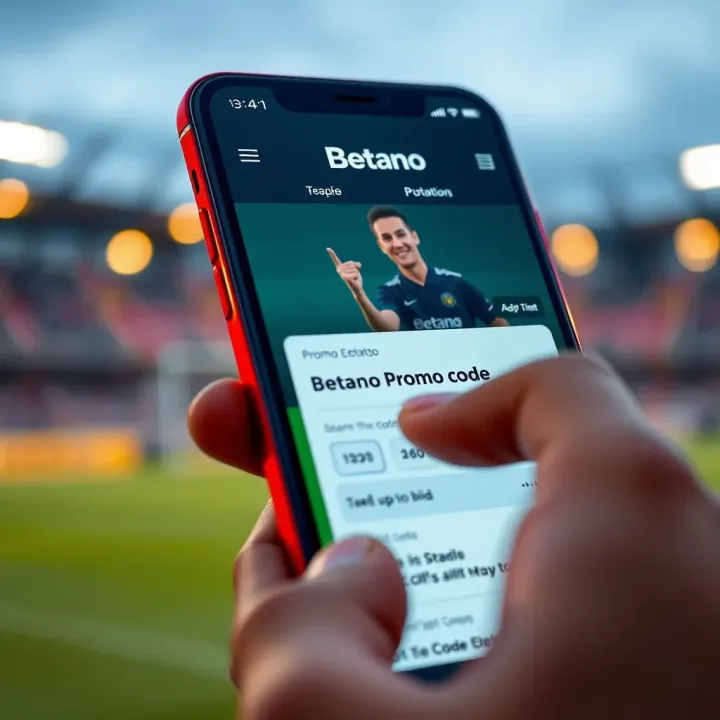 Illustration showing the Betano promo code being applied on a mobile betting app interface