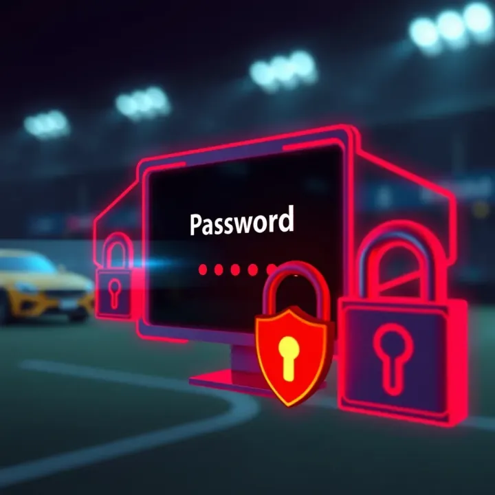 Secure login with password entry and security icons representing data protection