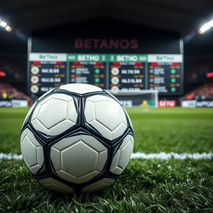 Close-up of a soccer ball on the pitch with tactical board and betting odds in background