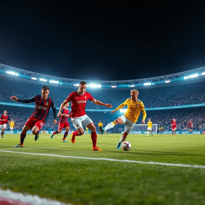 Soccer players competing in an Italian Serie A stadium under floodlights