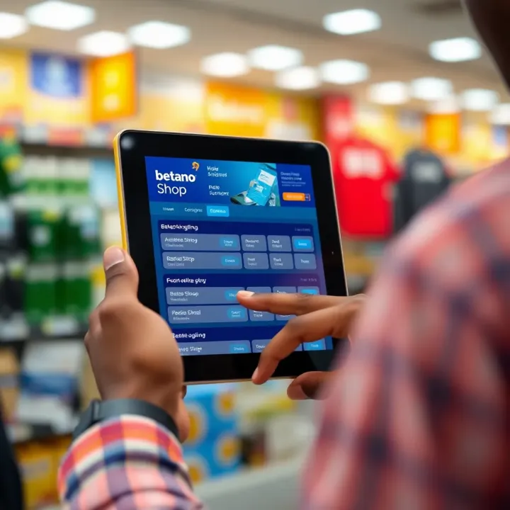 User interface showing Betano shop booking options on a digital device