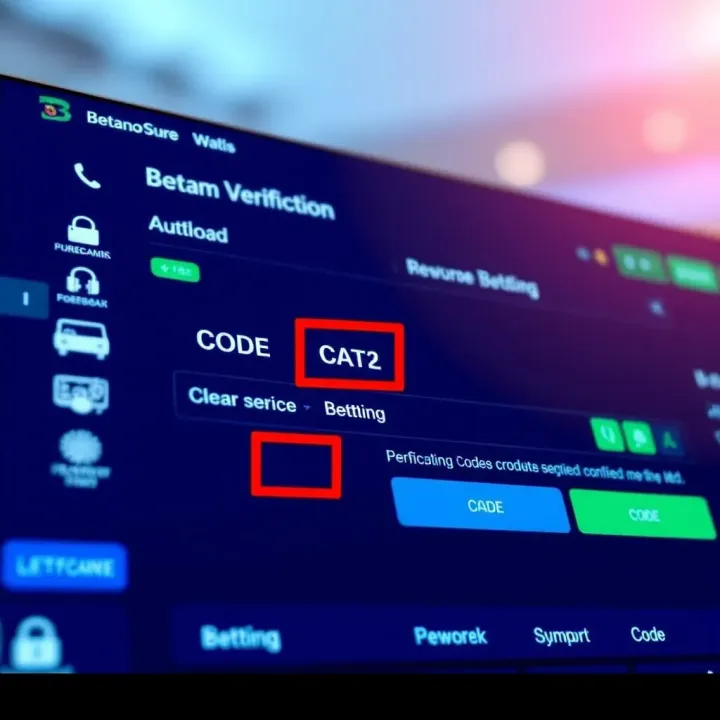 Graphic showing a digital betting platform interface with highlighted code entries and secure verification symbols
