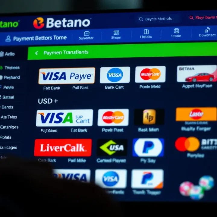 Various payment methods including bank transfers and USSD displayed on Betano UK interface