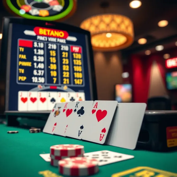 Online video poker game interface featuring poker cards and payout table