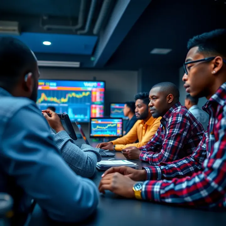 Sports betting workshop participants analyzing market trends on digital screens