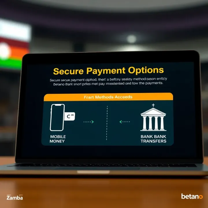 Graphic illustrating secure payment methods accepted by Betano Zambia including mobile money and bank transfers