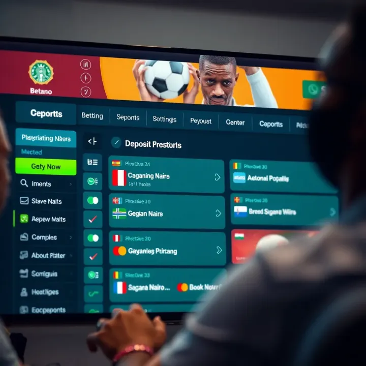 Interface showing diverse sports betting options and deposit methods with Nigerian naira