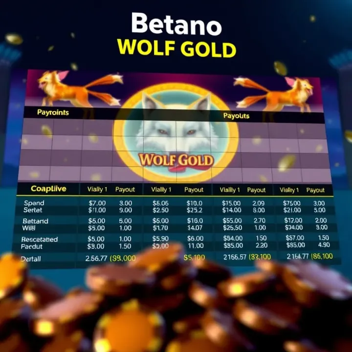 Illustration of betting options and payout table for Wolf Gold slot on Betano platform