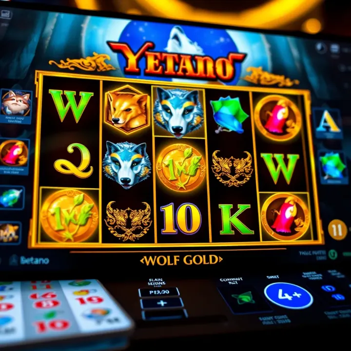 Screenshot of Wolf Gold slot reels with wild symbols and jackpot icons on Betano interface