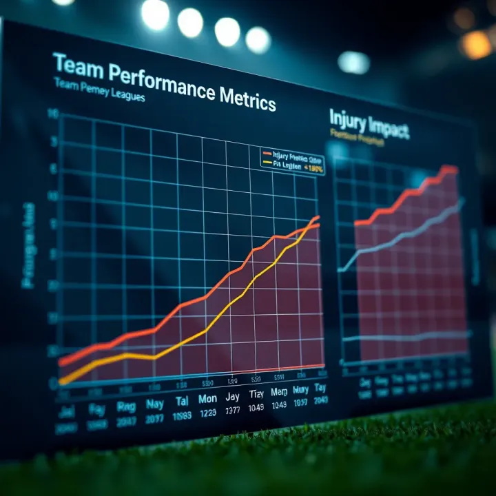 Graph depicting team performance metrics and injury impacts across a football season