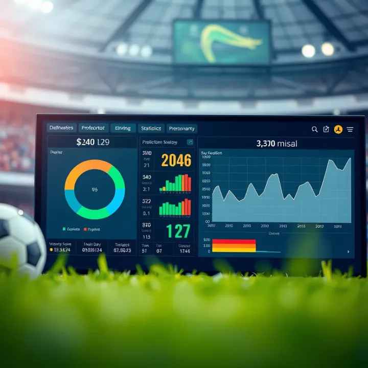 Digital dashboard displaying football statistics and prediction charts