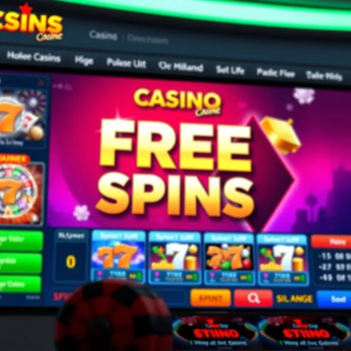 Digital casino interface showing a free spins voucher offer on a vibrant gaming dashboard