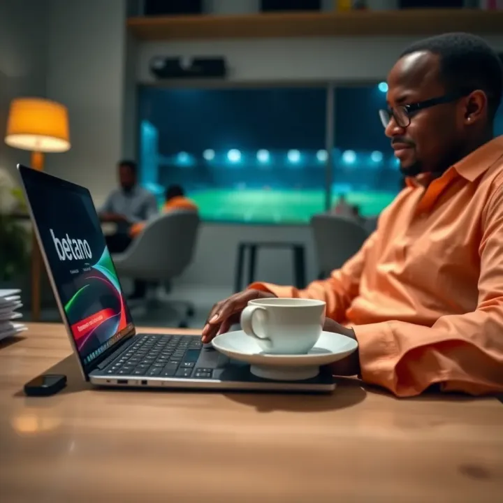 Nigerian bettor entering Betano promo code on laptop to activate betting bonus
