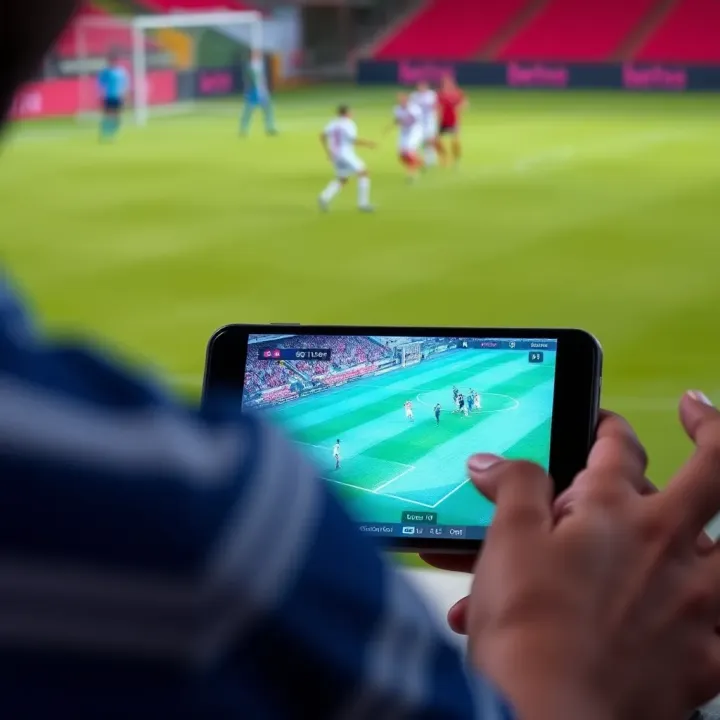 A digital device displaying Betano live streaming interface with clear soccer match visuals