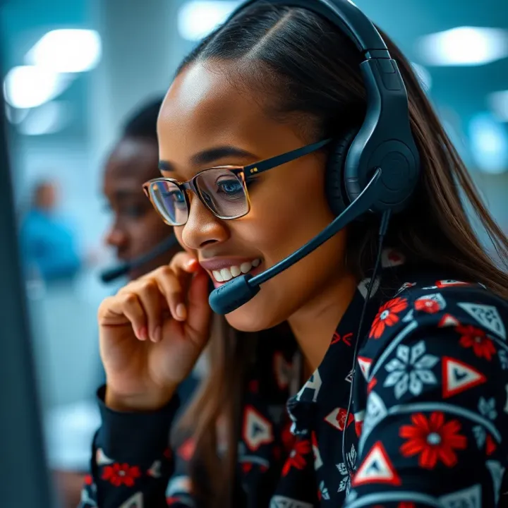 Customer support agent assisting with betting account closure via headset