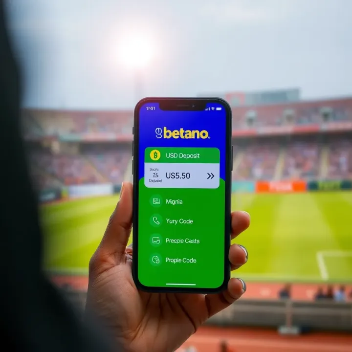 Mobile phone displaying USSD code for quick and secure Betano deposit