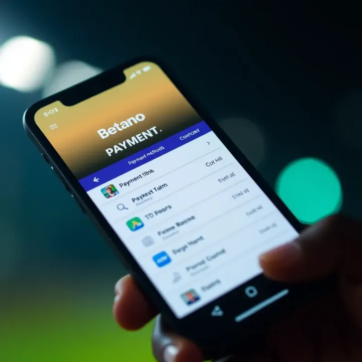 Mobile phone displaying Betano app with payment options on screen