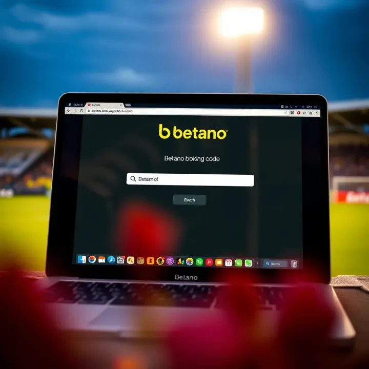 Betano platform interface showing booking code entry on a web browser