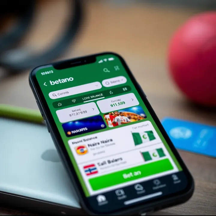 Mobile device showing Betano sports app home screen with betting options and Nigerian Naira balance