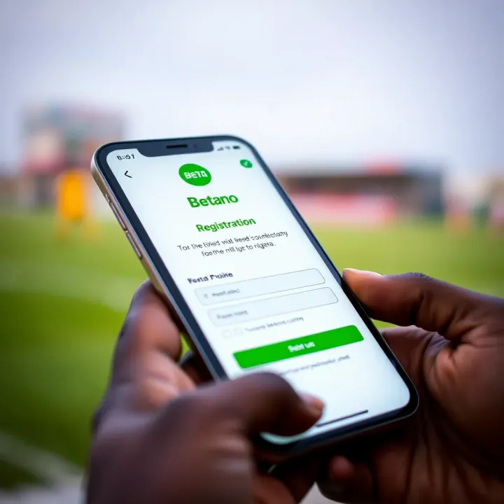 Mobile phone displaying M-Lite Betano app registration screen in Nigeria