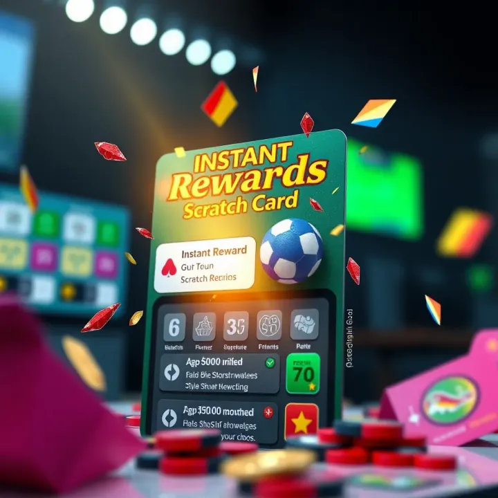 Illustration of instant reward notifications emerging from a virtual scratch card with vibrant colors and betting elements