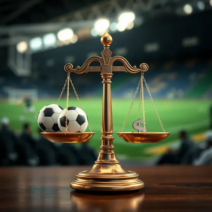 Graphic showing legal scales balancing sports icons and Nigerian currency symbols