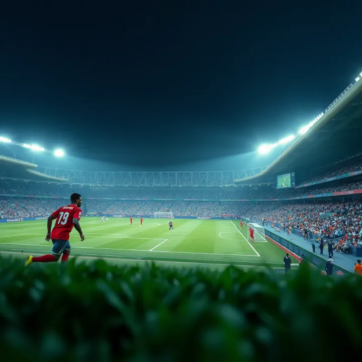 Football stadium with Nigerian league teams playing under bright lights